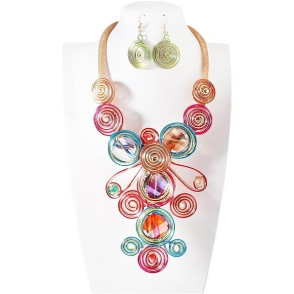 Colorful Rhinestone Jewelry Set Crystal Statement Large & Chunky Unique - Picture 7 of 8